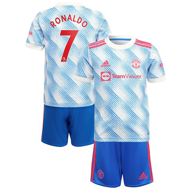 2021/22 Manchester United Kids Away Soccer Youth Kits Shirt With Shorts Ronaldo #7